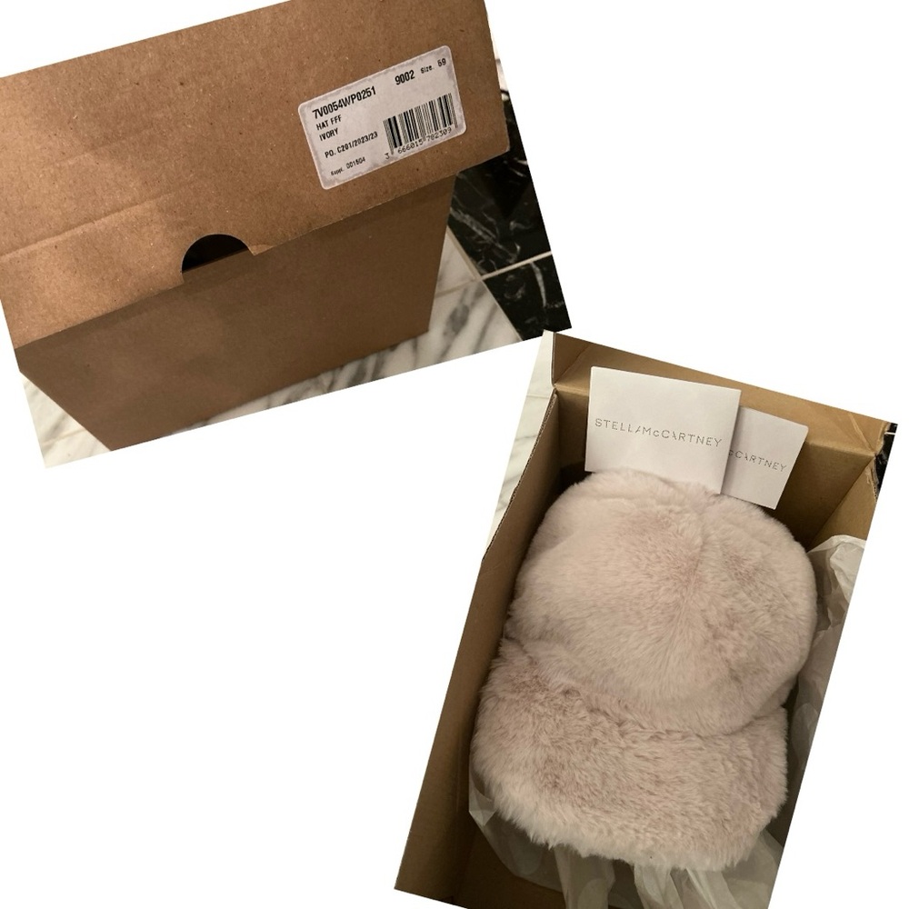 STELLA McCARTNEY IVORY FAUX FUR CAP, FEATURES CURVED PEAK, AN ADUSTIBLE STRAP - Picture 13 of 16
